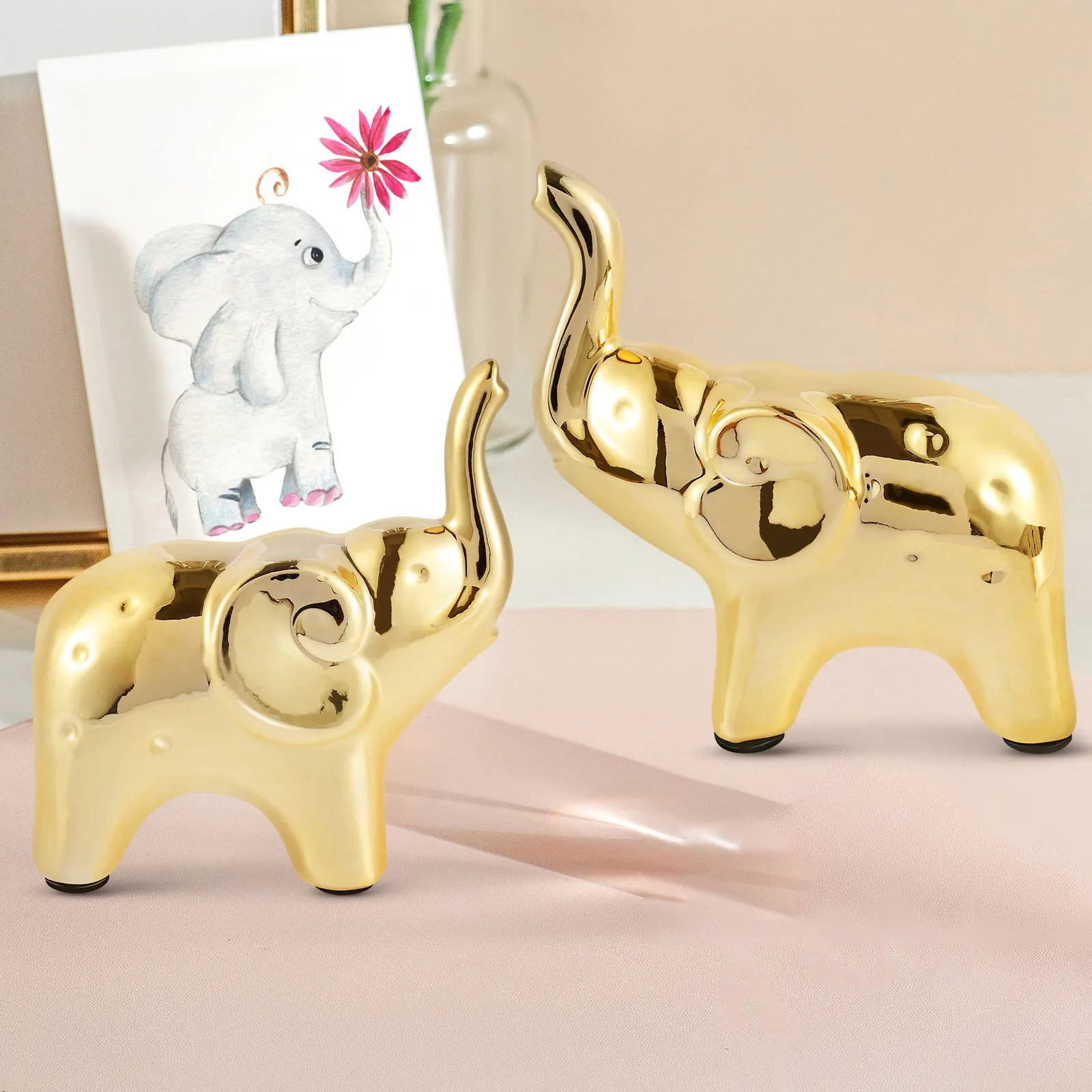 

1 пара, статуя слона, домашний декор, счастливая фотография, слон в современном стиле, скульптура, золотой слон, декор для стола, искусство, животное