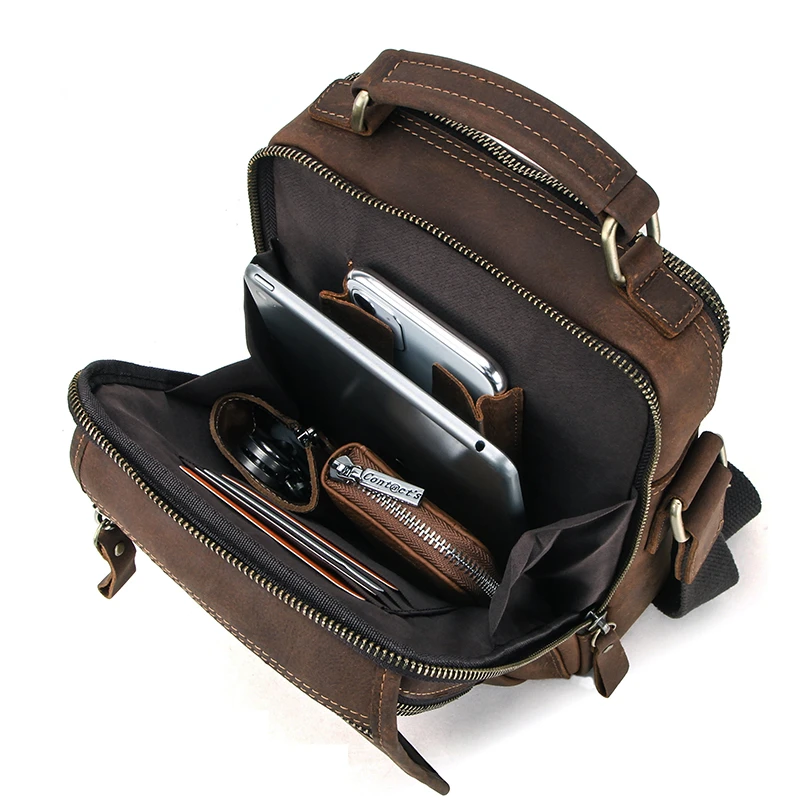 OYIXINGER 2023 New Vintage Men Messenger Bag For Man Crazy Horse Leather Crossbody Bag For 7.9