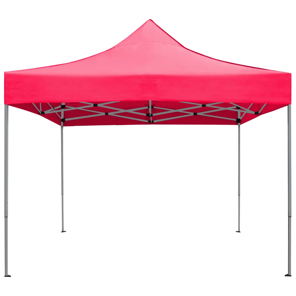 10' x 10' Pop-up Canopy with Straight Legs Wedding Party Tent Folding Gazebo Beach Canopy with Carry Bag,Red