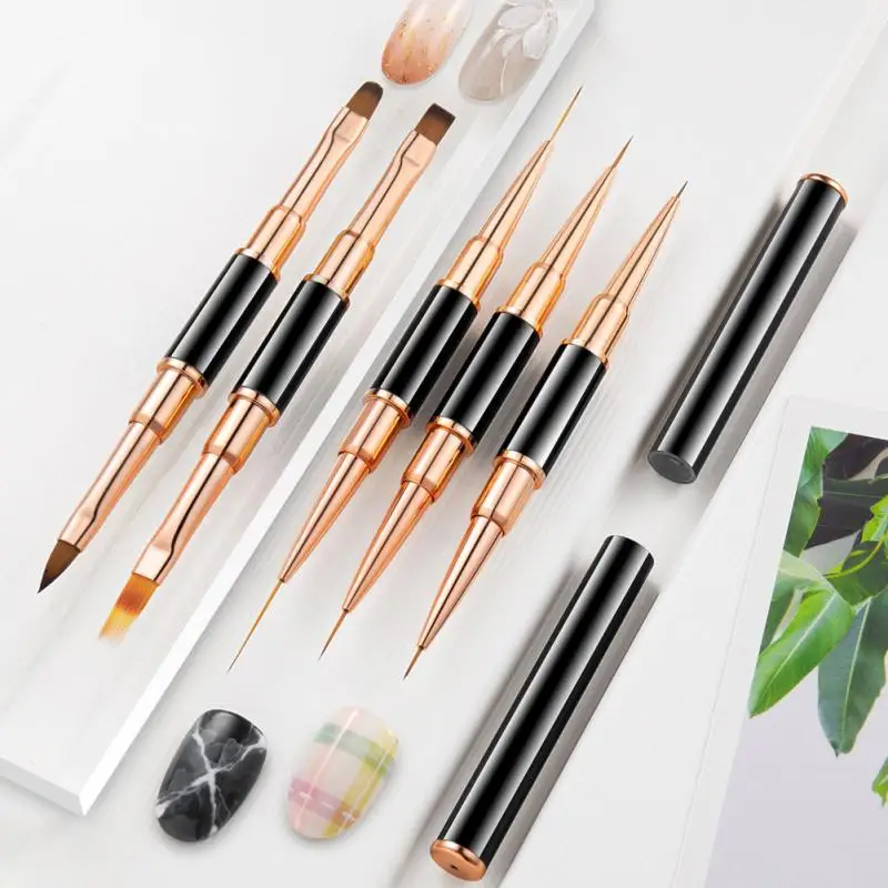 

Black Nail Painting Brush Set Double Head Carving Pen Drawing Line Brush Halo Dye Pen DIY Nail Art Tool Manicure Accessories