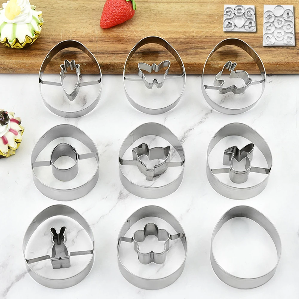 

6/9 Pcs Easter Cookie Cutters Set Reusable 430/304 Stainless Steel Egg/Bunny/Carrot/Flower/Chick/Butterfly DIY Biscuit Molds