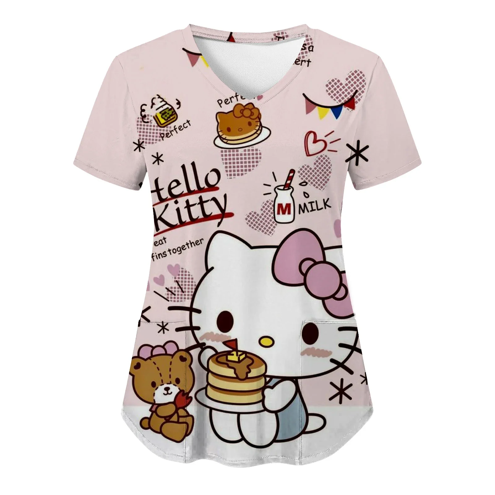 Женская блузка с коротким рукавом мультяшным принтом Hello Kitty