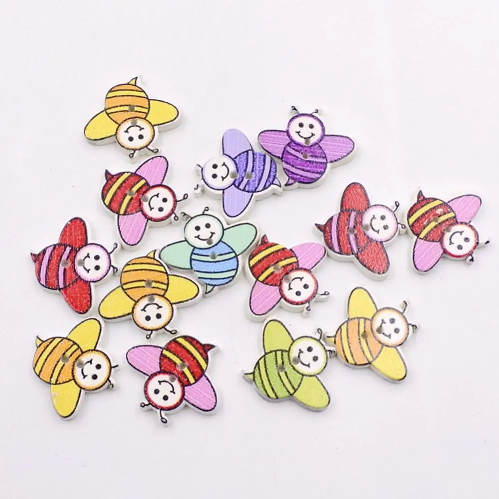 

50Pcs Bee Shape Colorful Wooden Buttons 2 Holes DIY Crafts Sewing Accessories