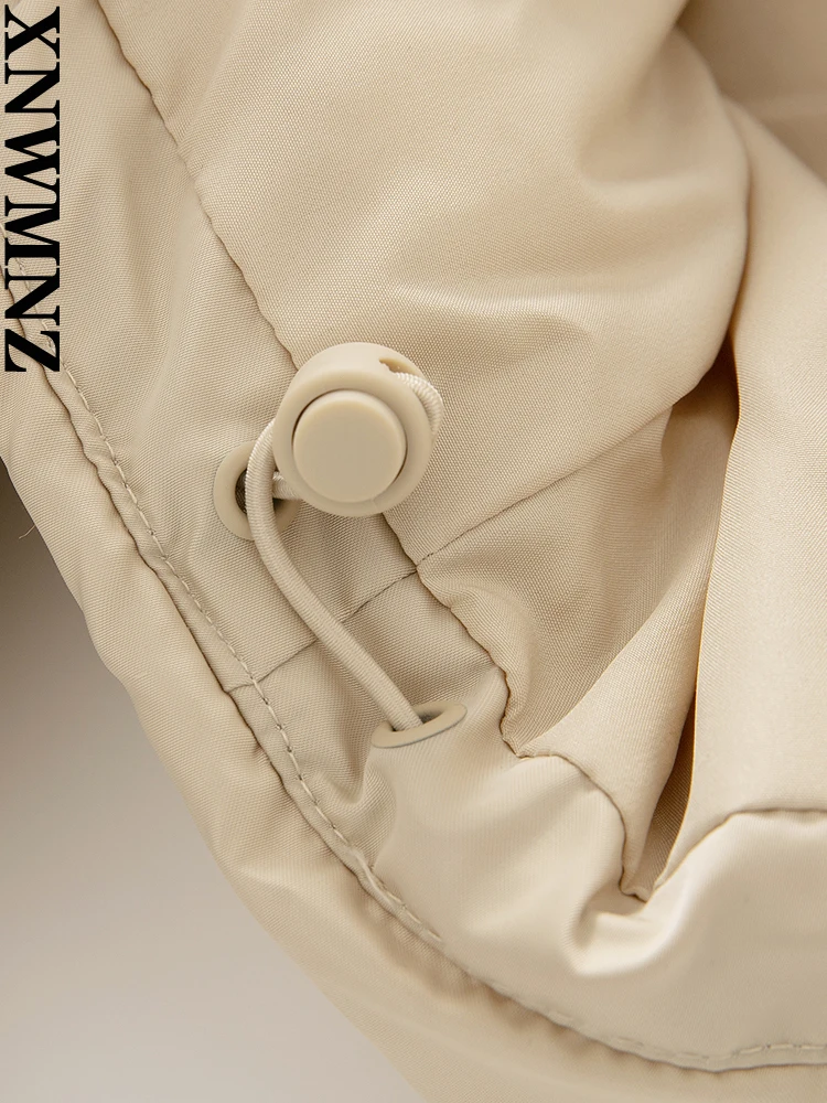 XNWMNZ Women Fashion High-quality Thick Warm Waterproof Satin Puffer Padded Jacket High Neck Long Sleeve Zip  Female Outwear Top