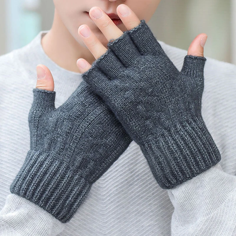 

Knitted Fingerless Gloves Unisex Soild Color Keep Warm Half Finger Gloves for Men Women Autumn Winter Fashion Cashmere Mitten
