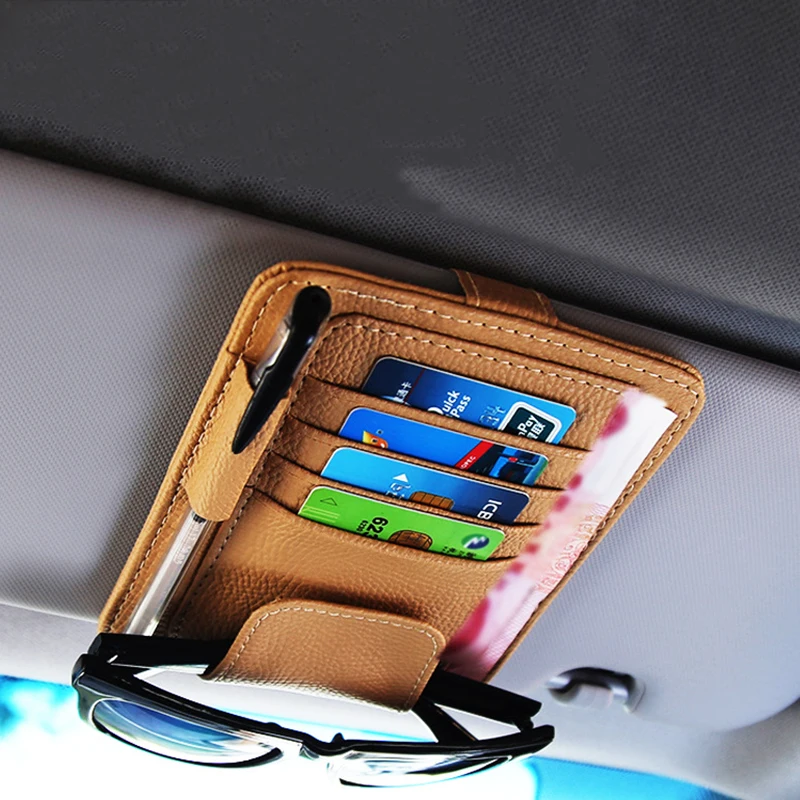 

PU Leather Auto Organizer Multifunctional Car Storage Bag Sun Visor Card Holder Card Case Glasses Clip Stowing Tidying Pack