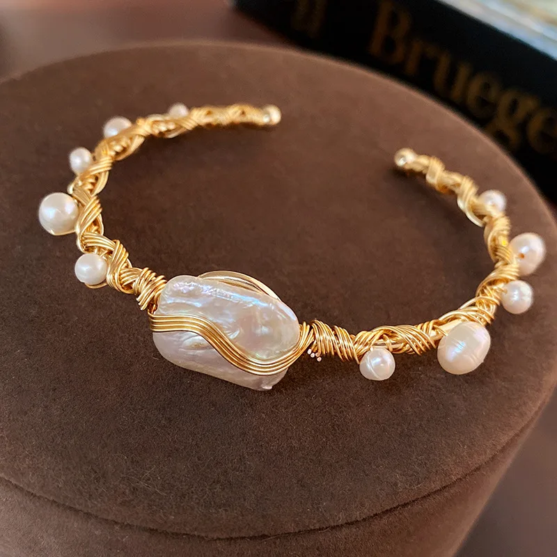 

Natural Fresh Water Pearl Bangles For Women Girl Lovers' Minimalist Luxury Wedding Jewelry 28K Gold Plated Square Shape Freshwat