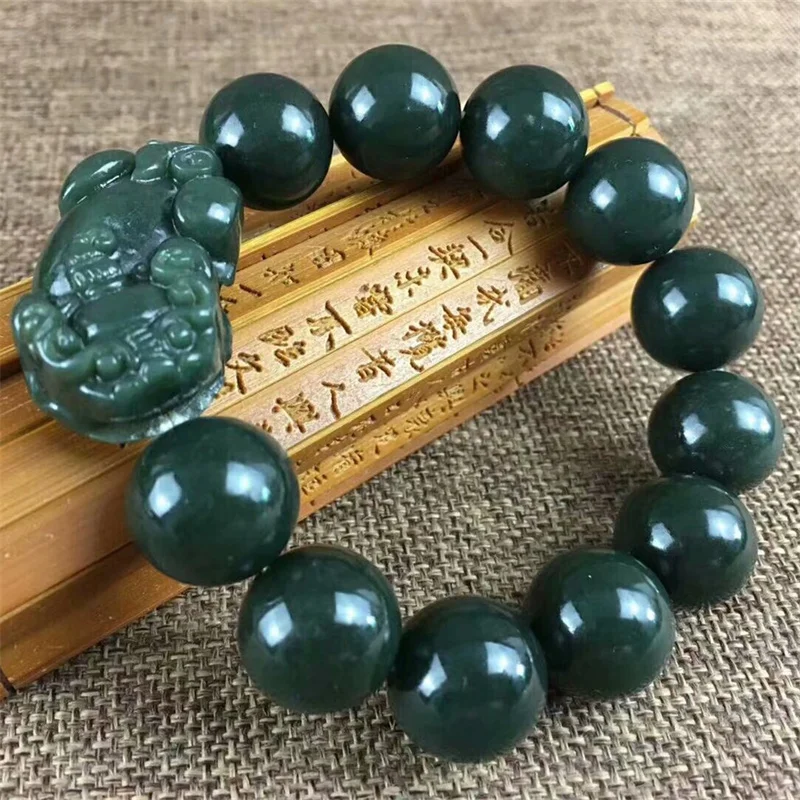 

Лидер продаж, натуральный браслет Hetian Jade Pixiu на руку, модные ювелирные изделия, аксессуары для мужчин и женщин, подарки на удачу 1
