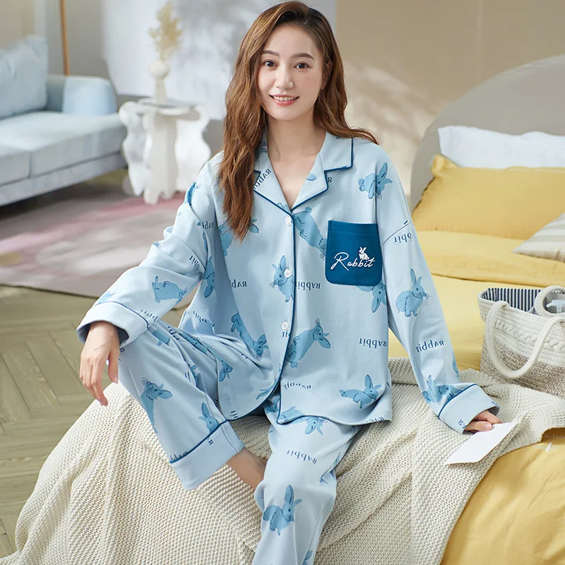 Pajamas Long-Sleeved Female Temperament Spring And Autumn Lapel Cotton Women's Pajamas Cardigan Sweet Thickened Home Pajama Sets