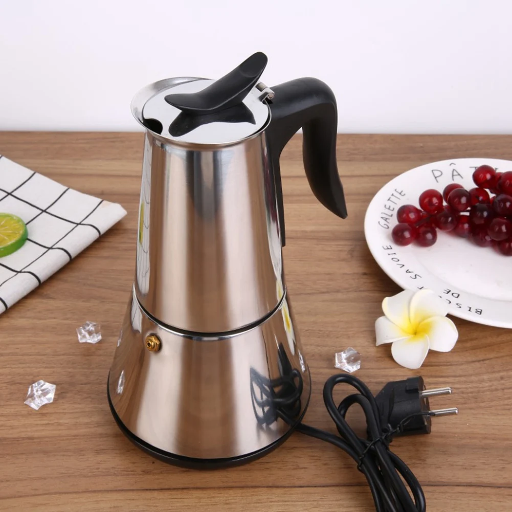 

Electric Stove Espresso Maker Moka Pot 6 Cups Percolator Coffee Pot Electric Stainless Steel Classic Cafe Maker EU Plug