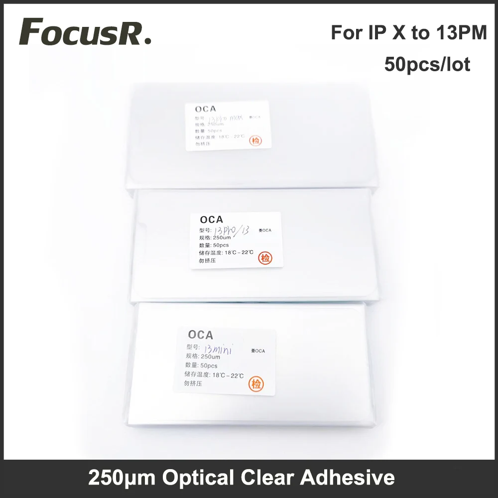 50PCS 250um OCA Glue Film For iPhone 11 12 13 Pro Max X XS XR LCD Touch Screen Glass Laminating Repair Optical Clear Adhesive