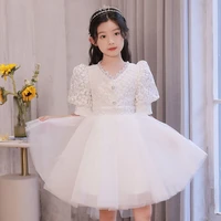 summer white fairy childrens dress super fairy elegant foreign air princess wind gauze skirt birthday catwalk presenter piano