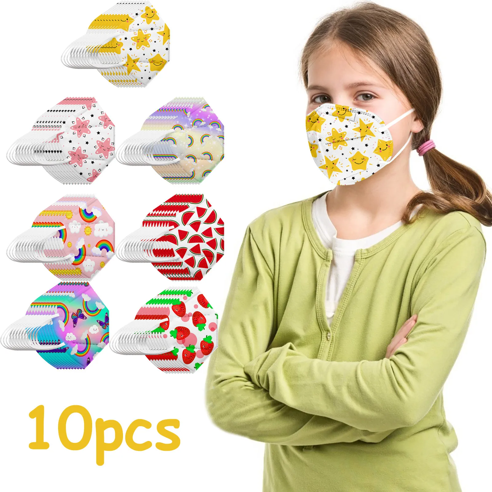

10pcs Cartoon Kids Disposable Masks Children's Fruit Rainbow Printed Face Mask Christmas Halloween Cosplay Masks Masque Маска