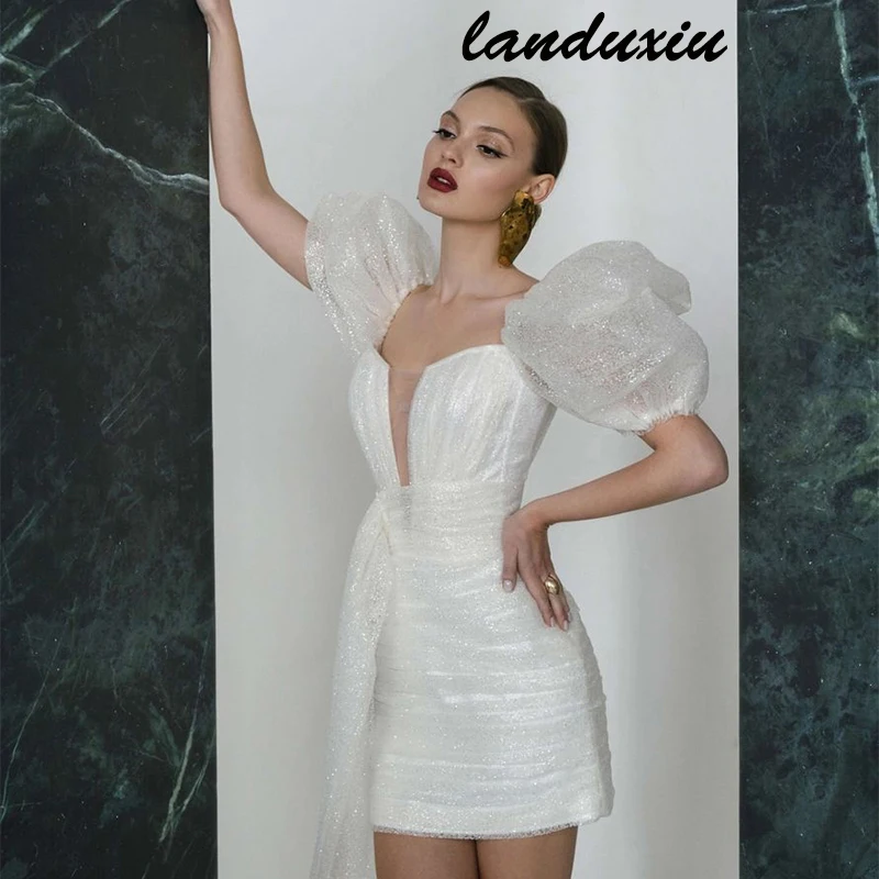 

New Party Dress Sexy Sequined Bottom Puffed Sleeve Short New Fall 2022 Landuxiu