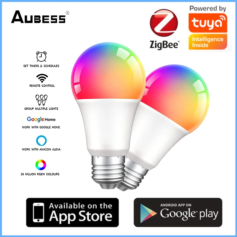

Умная лампа Tuya Zigbee 9 Вт, Светодиодная лампа E27 RGB с регулируемой яркостью, с приложением Smart Life, голосовым управлением для Google Home, Alexa Smart Home