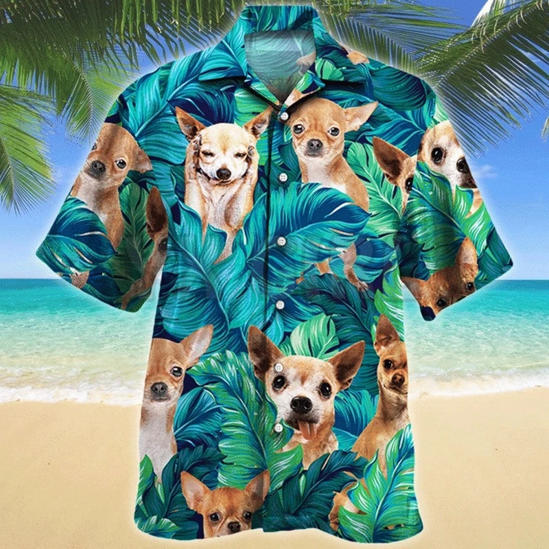 Chihuahua Tropical Pattern Hawaiian Shirt 3D All Over Printed Hawaiian Shirt Men's For Women's Harajuku Casual Shirt Unisex