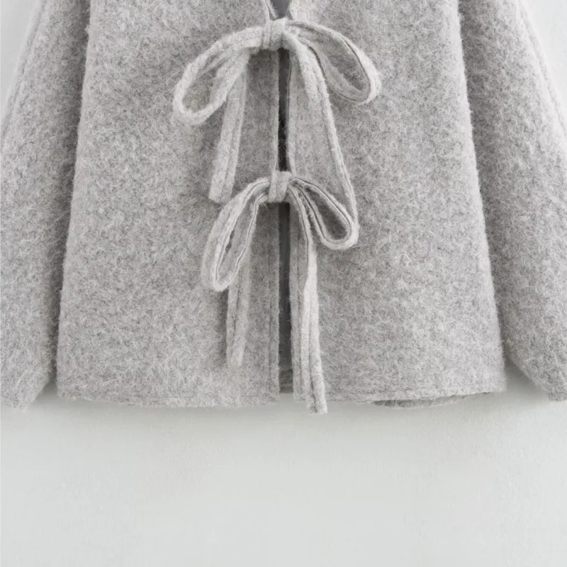 TRAF кардиган на шнуровке женский осенний модный с v-образным вырезом и длинными