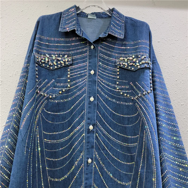 Джинсовая рубашка со стразами джинсы звездами и бриллиантами блузки ковбойский