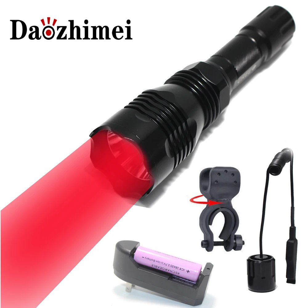 

1000LM LED Tactical Flashlight Long Range Red Green White Hunting Light Lantern /Remote Pressure Switch/charger/battery/clip