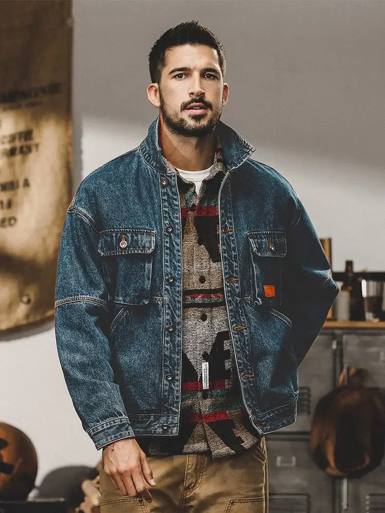 Мужские джинсовые пальто большого размера винтажная осенняя мужская джинсовая