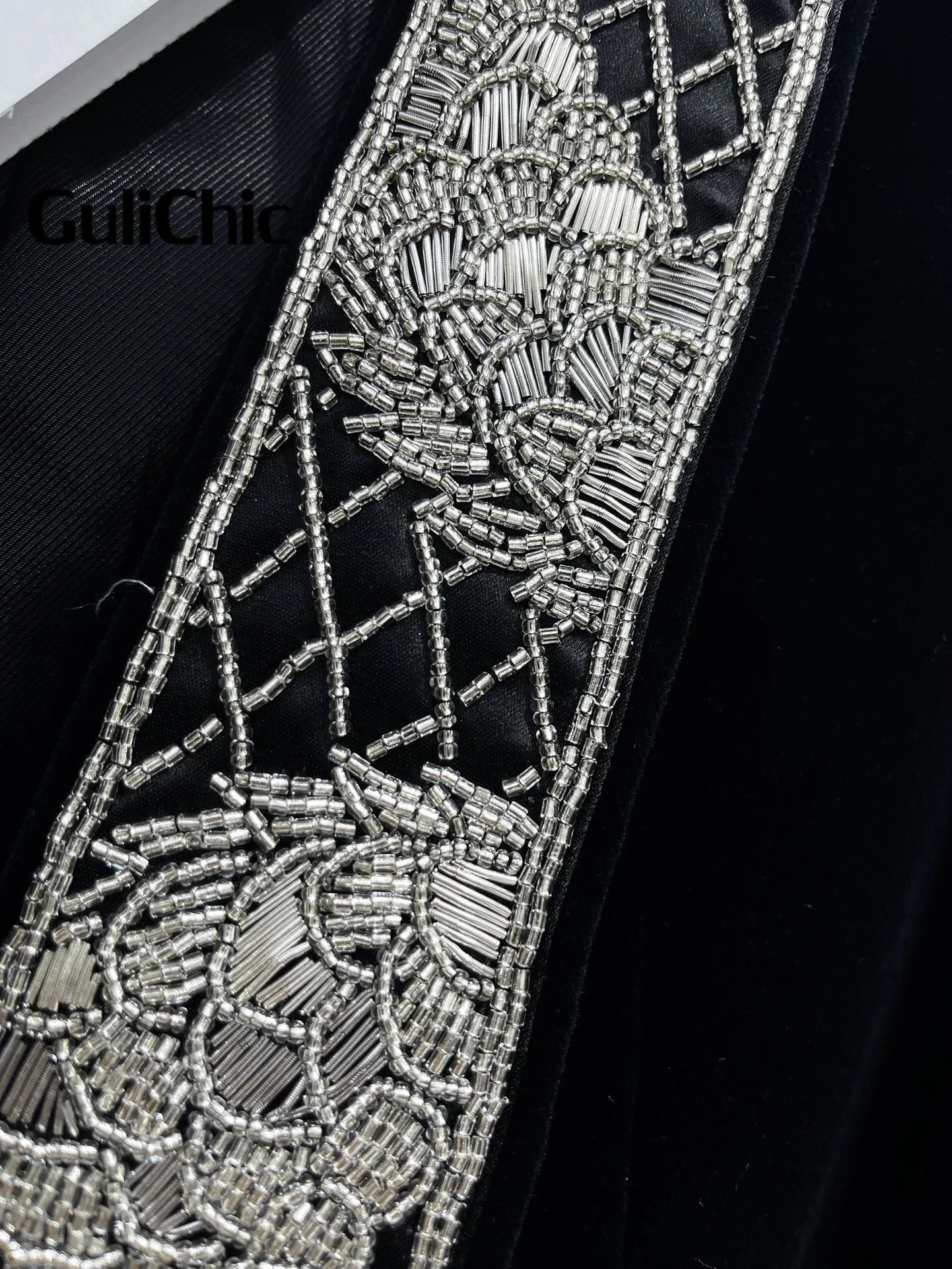 12.16 GuliChic Роскошный модный женский бархатный пиджак с бисером женская куртка