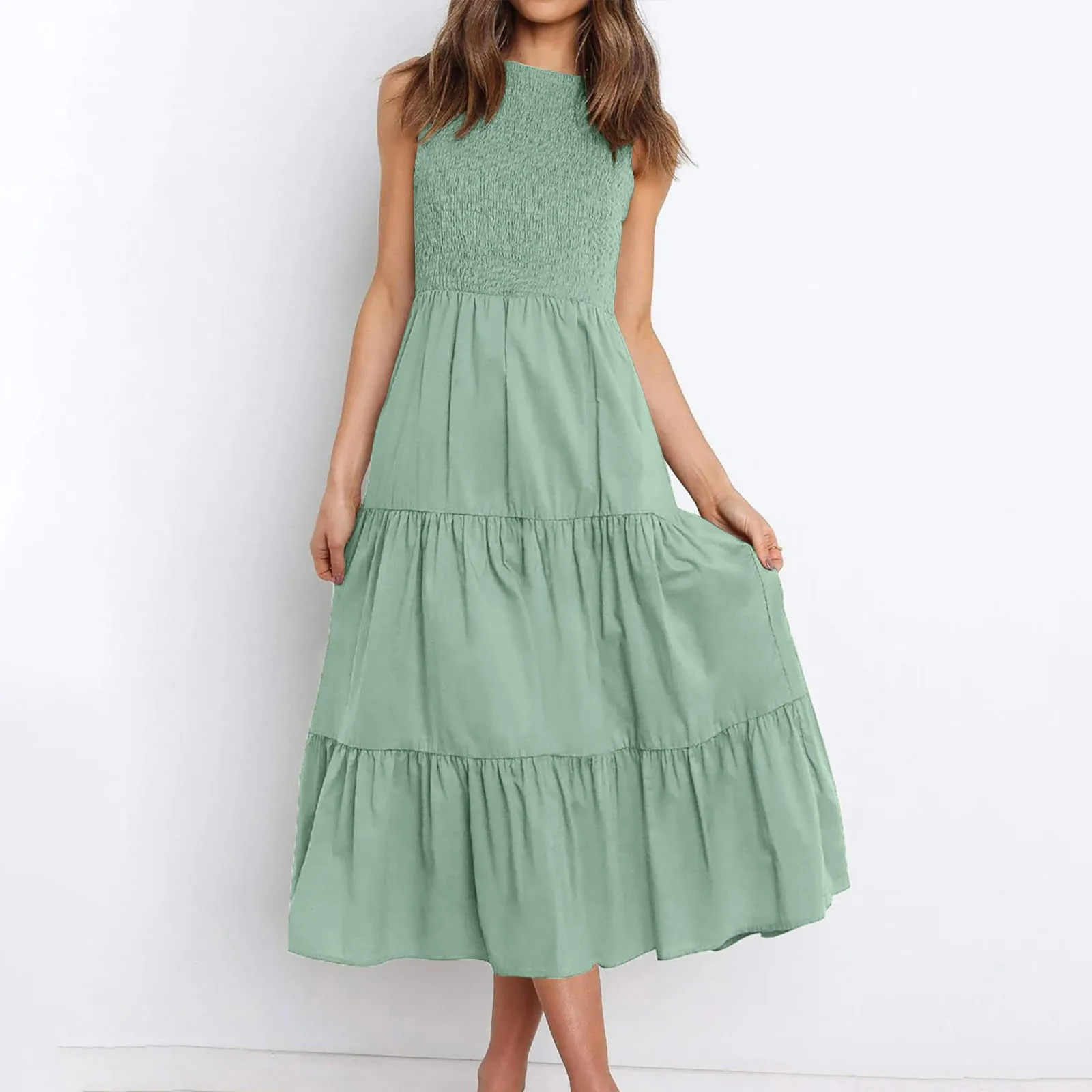 

Женское платье-свитер без рукавов, вечерние круглым вырезом и высокой талией