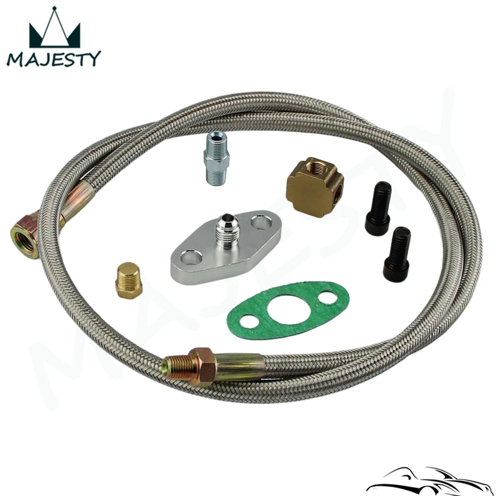 

T3 / T4 Turbo Oil Feed Line Kit Universal Braided Adapter T04e T60 T70 T25 T28
