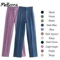 2022 pants chic fashion elegant office wear straight multicolor basic pant vintage high waist zipper fly female trousers