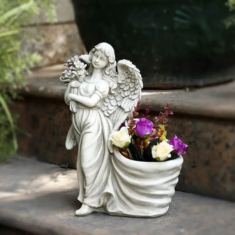 European Creative Retro Angel Flowerpot Resin Adornments Outdoor Garden Park Figurines Crafts Layout Villa Sculpture Decoration