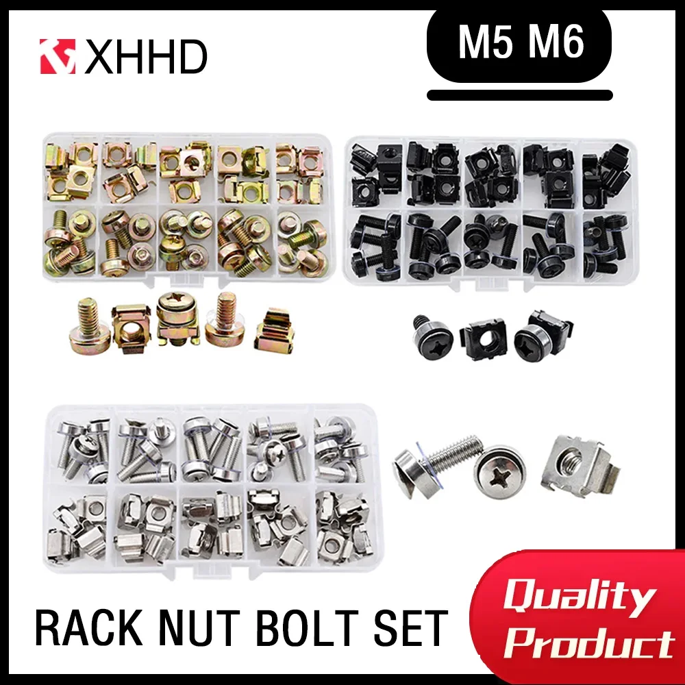 

M5 M6 Phillips Rack Screw Nut Set Bolts Washers Metric Square Hole Hardware Server Screws Mount Clip Cage Nuts Assortment Kit