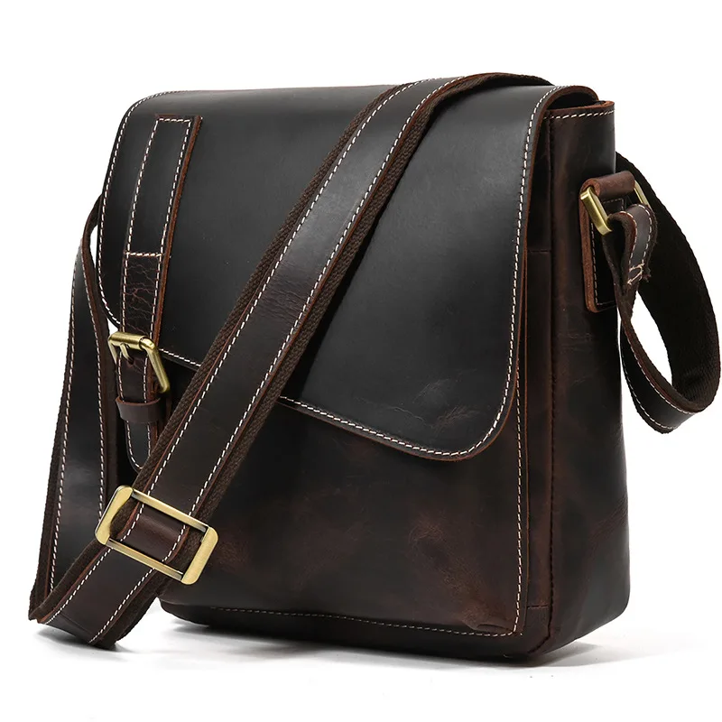 

Men's Leather Shoulder Bag Crazy Horse Leather Flap Shoulder Bag Top Layer Cowhide Casual Crossbody Bag Outdoor Crossbody Bag