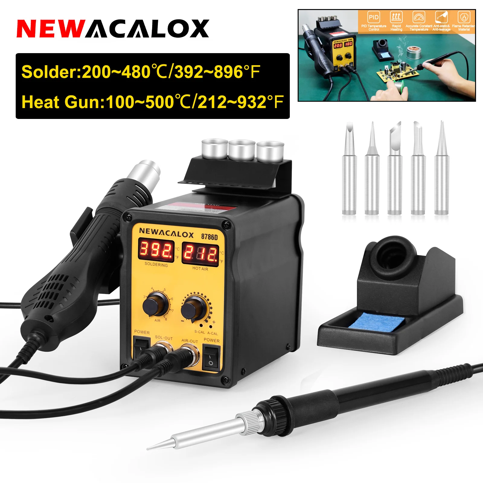 NEWACALOX 2-in-1 Digital Soldering Station Soldering Iron Hot Air Rework Station for PCB SOIC SMD BGA Welding Repair Tools