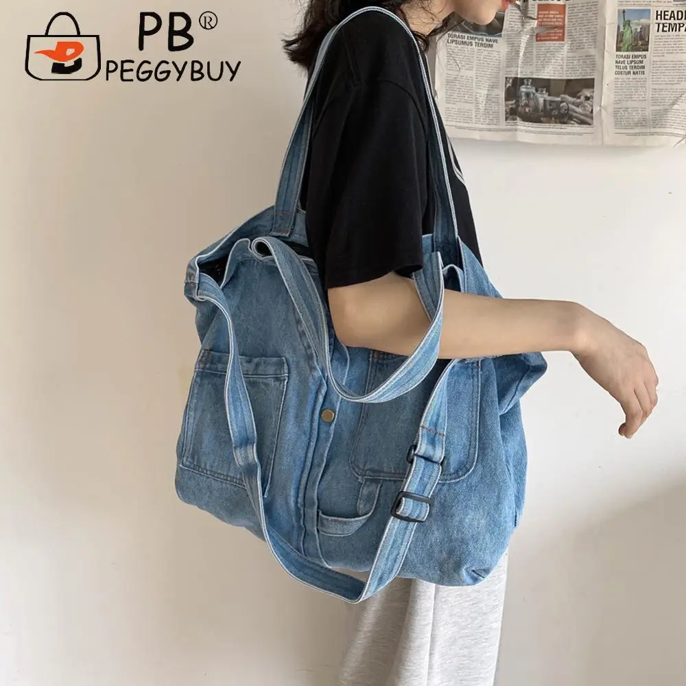 Сумки через плечо в стиле ретро джинсовая повседневная сумка-мессенджер большая