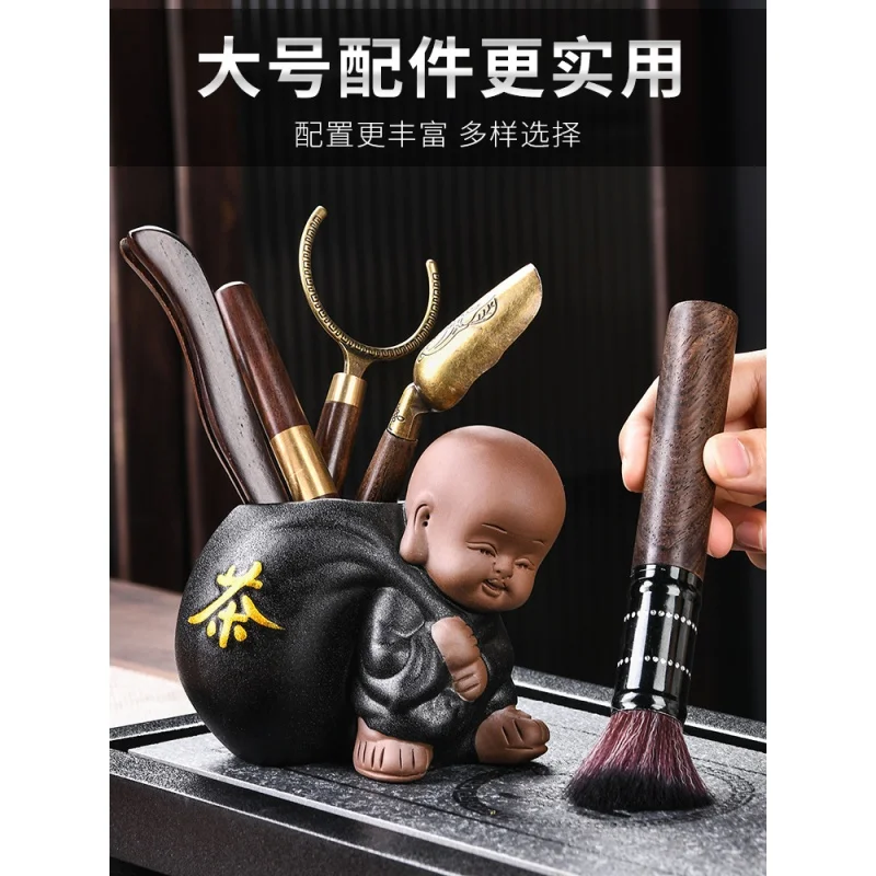 

Black Porcelain Little Monk Six Gentlemen Kung Fu Tea Set for Tea Making Tea Pin Tea Clip Tea Making Tools Creative Tea Ceremony