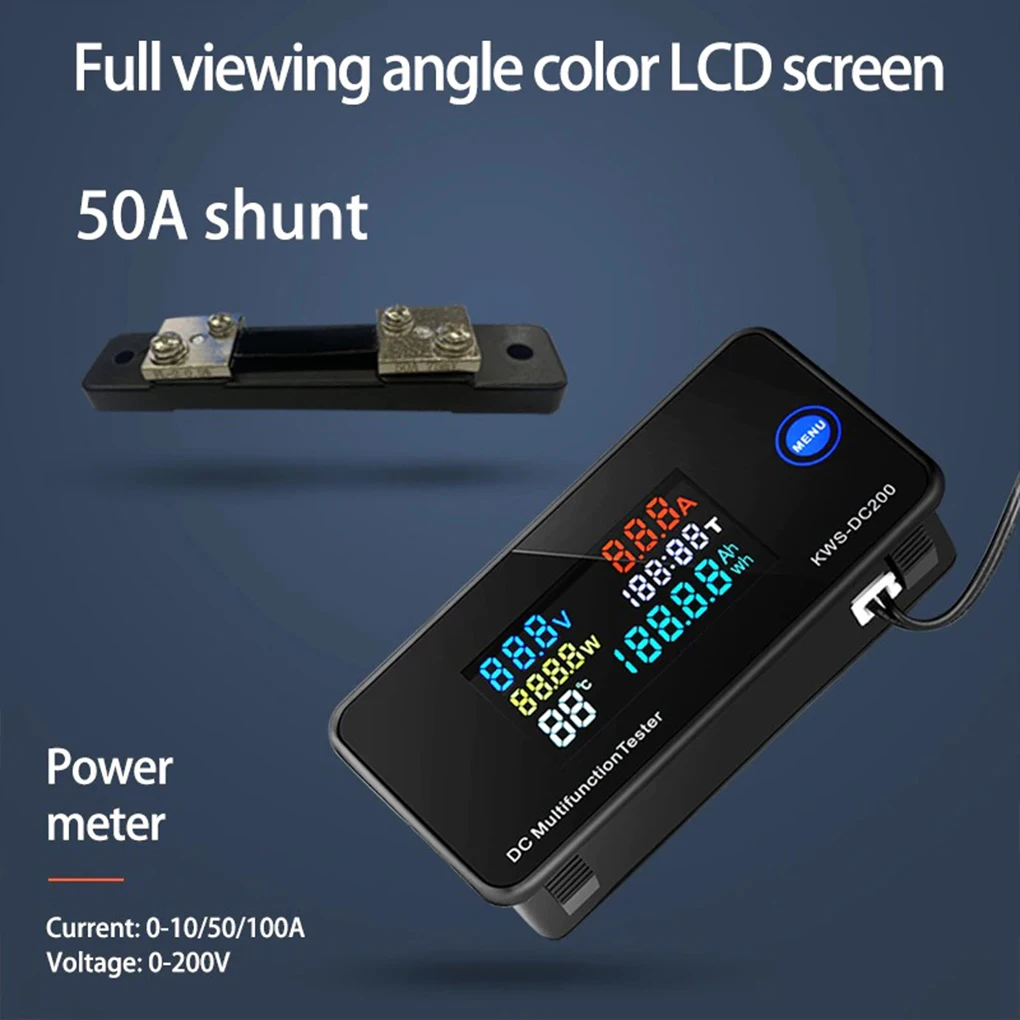 

Multimeter Digital Display Timing Multifunctional 360 Degree Color Screen Voltage Meter Ammeter Gauge DC200-50A Type 2