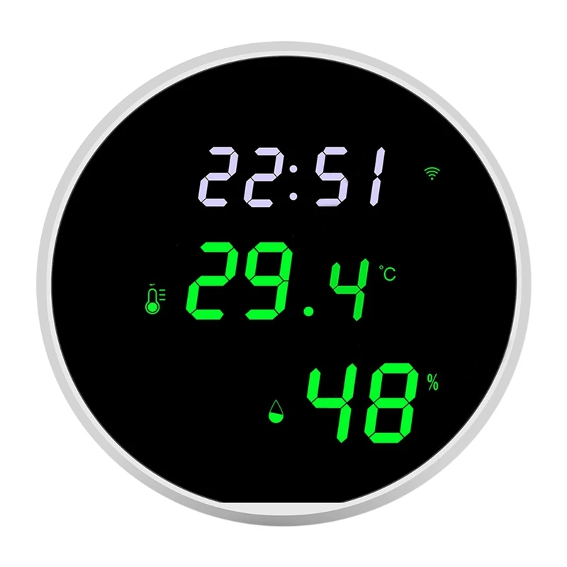 

LED Screen App Control Indoor Temperature Alarm Sensor With Clock Function For Home White