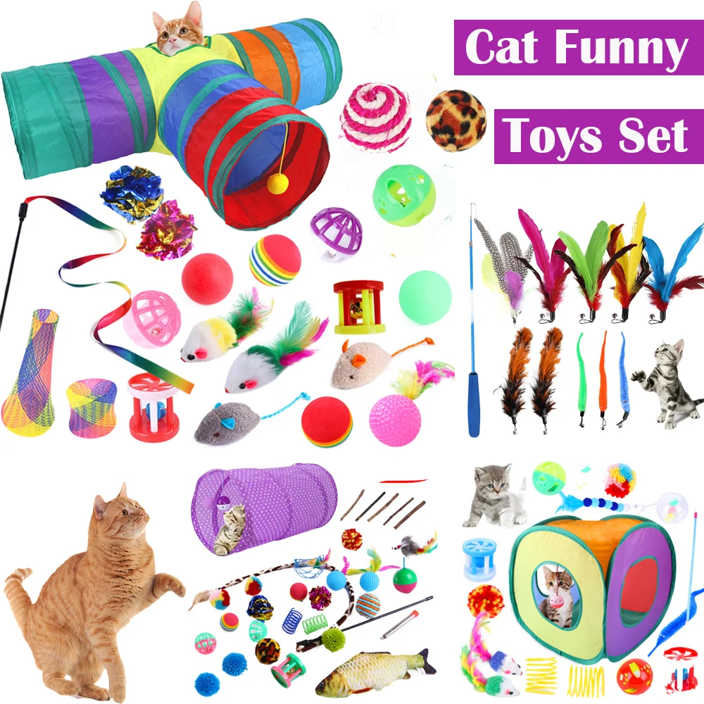 

Cat Toys Cat Foldable Tunnel Mouse Shape Ball KittenFeather Butterfly Teaser Stick Funny Pet Plush Toy Package Cat Accessories