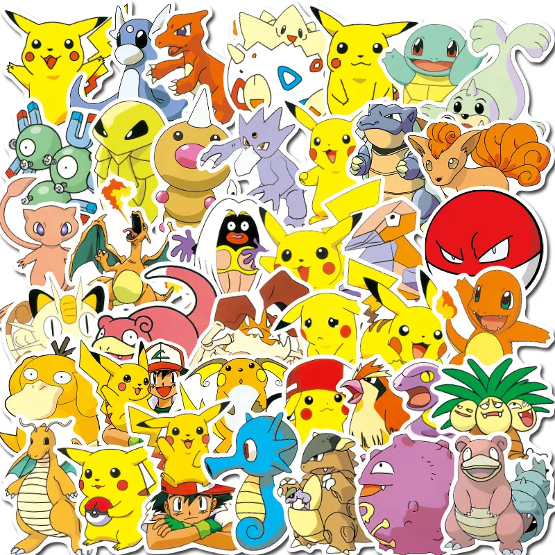 

100 Pokemon Pikachu Anime Cartoon Graffiti Decoration Computer Trolley Case Water Cup Notebook Stationery Waterproof Stickers
