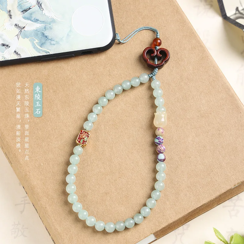 

Creative mobile phone strap wrist anti fall Chinese style mobile phone chain natural Dongling jade agate pendant