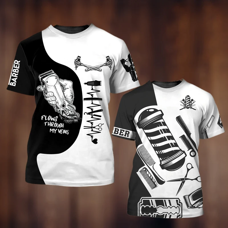 

2Pcs Barber Shop Shirts Men T Shirts 3D Printing Custom Man's Clothing O Neck Oversized Casual Short Sleeve Hip Hop T-shirts