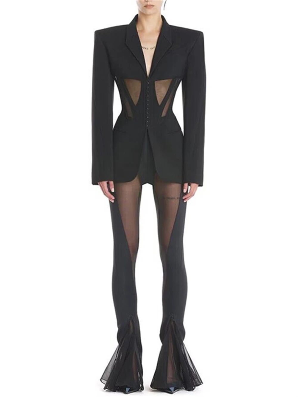 Пикантный женский костюм с иллюзией в стиле High Street блейзер брюки Модный