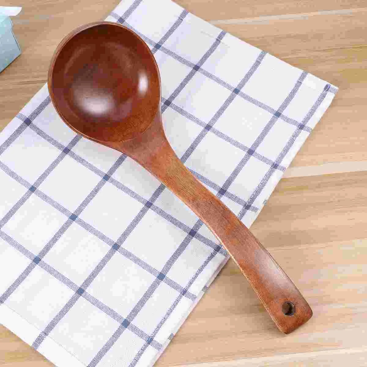 Healthy Wooden Long Handle Soup Ladle Cooking Spoons Kitchen Utensils 28cm