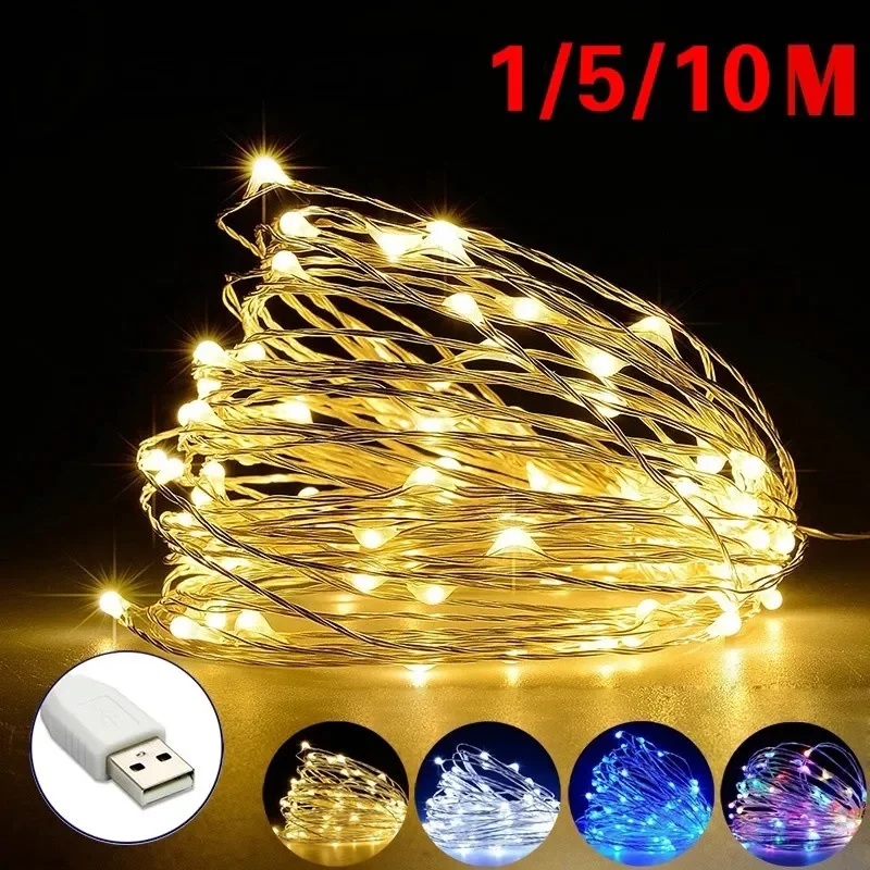 

5M 10M LED String Fairy Lights USB Copper Wire Wedding Festival Christmas Party Decoration Lights Waterproof Outdoor Lighting