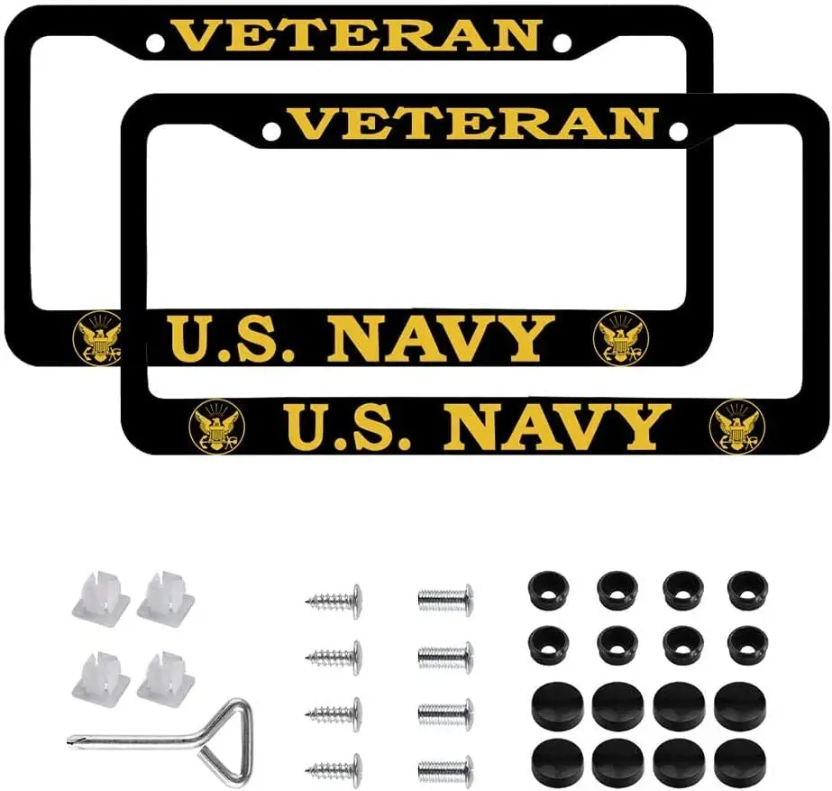 

2 Hole Black Aluminum for US Navy License Plate Frame 2 Pcs for Navy Veteran License Plate Holder License Plate Protection