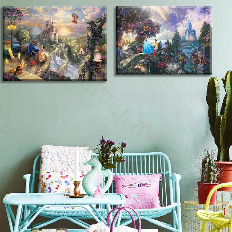 Постеры Disney для принцесс Русалка Красавица и чудовище настенная Картина на