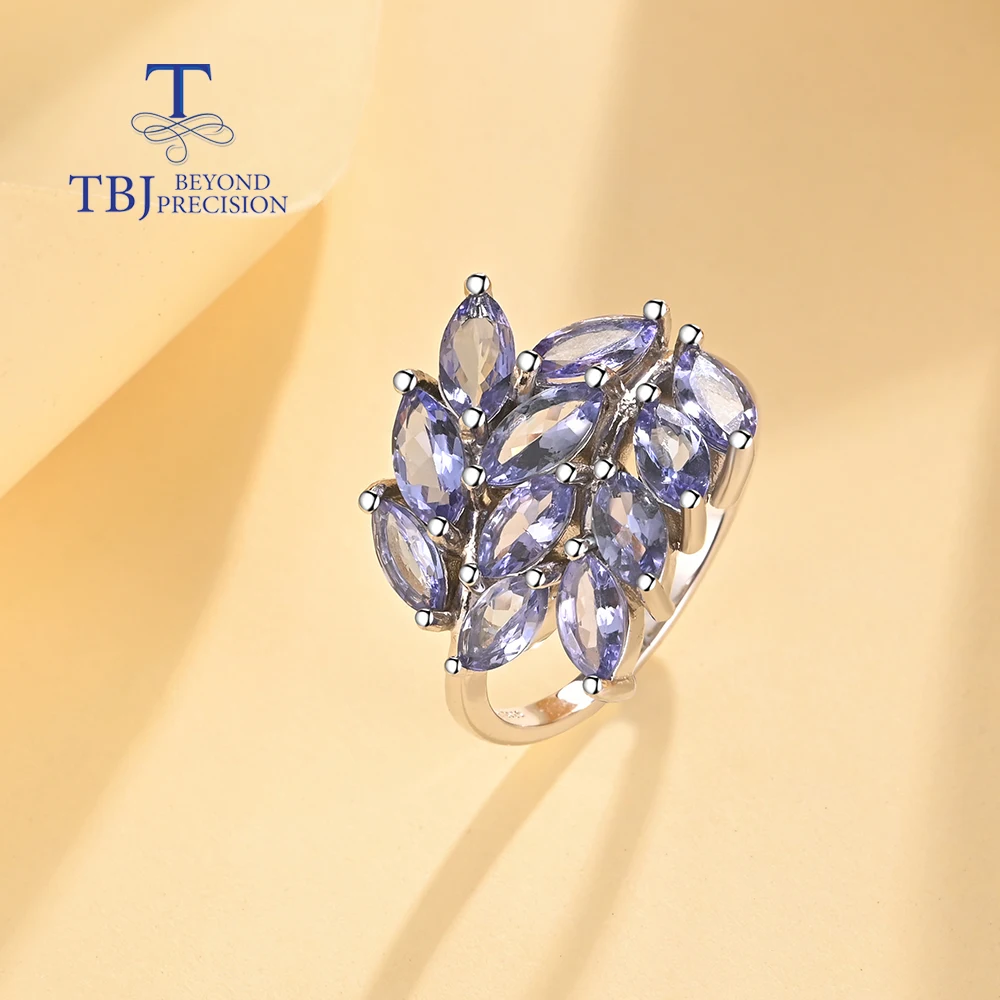Легкое роскошное кольцо с натуральным синим танзанитом для женщин серебро 925
