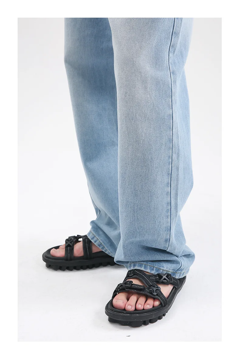 Four Seasons Korean Style Fashion Loose Personality Straight Design Casual Loose Designer Jeans Men's Streetwear Men Clothing