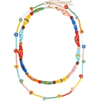 hand woven double layer colorful beaded flower necklace exaggerates bohemian beading clavicle chain