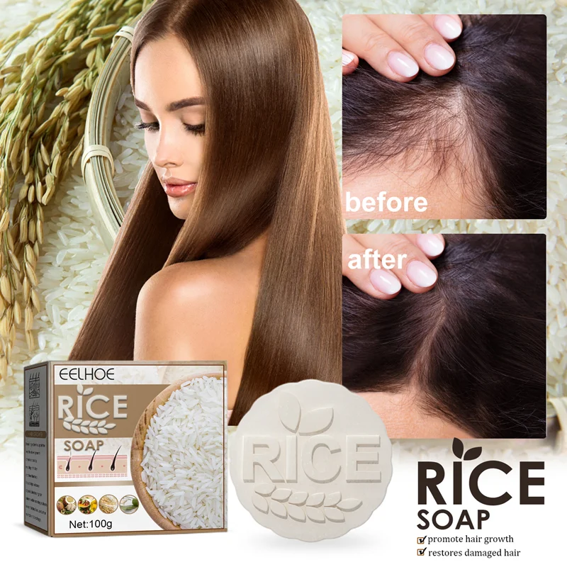 

Rice Hair Growth Soap Scalp Cleansing Anti Loss Baldness Treatment Nourish Hair Roots Damaged Repair Thicken Smooth Shampoo Bar