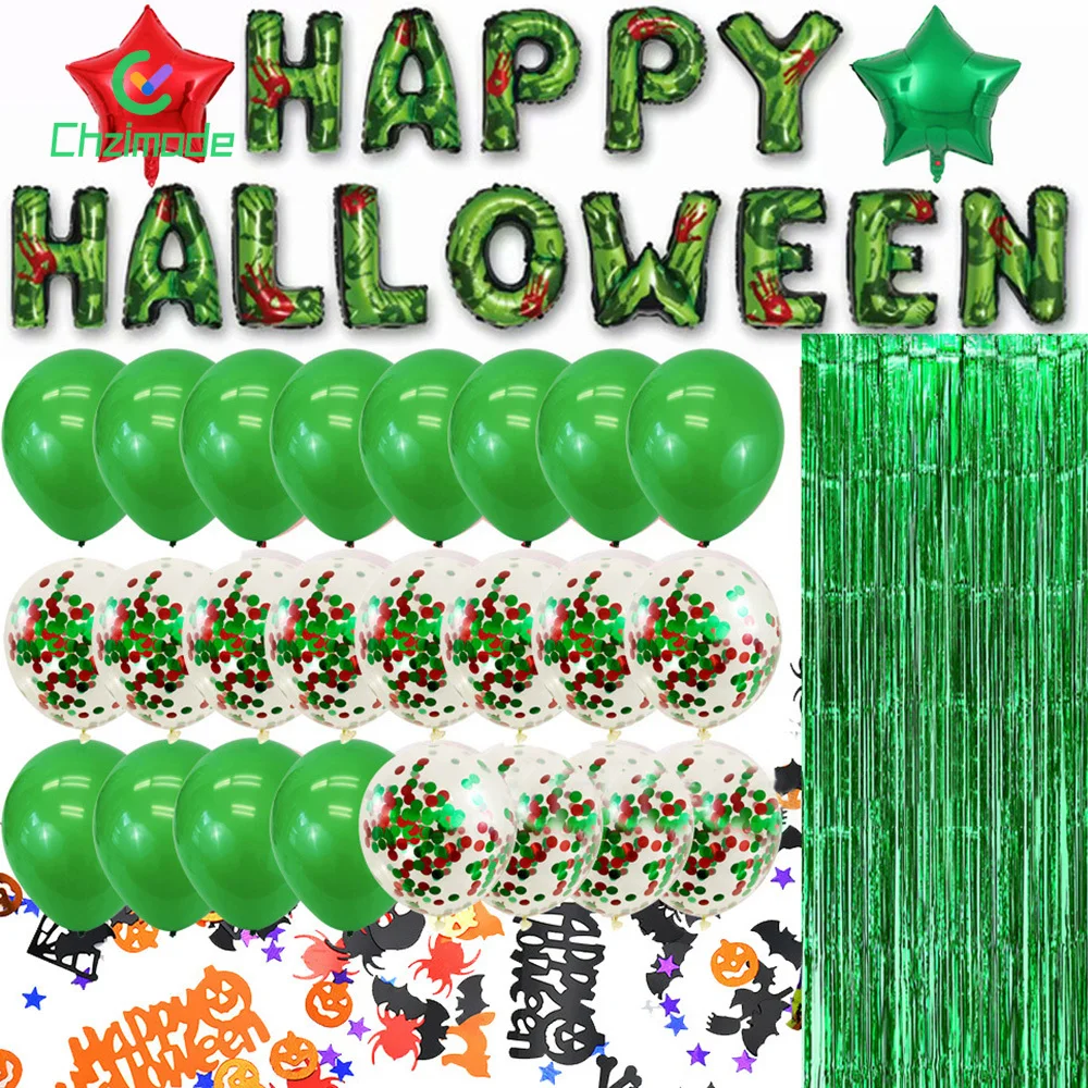 

Набор воздушных шаров воздушный шар на Хэллоуин, латексные, с пайетками, зеленые, надувные шары из алюминиевой фольги, для Хэллоуина, праздн...